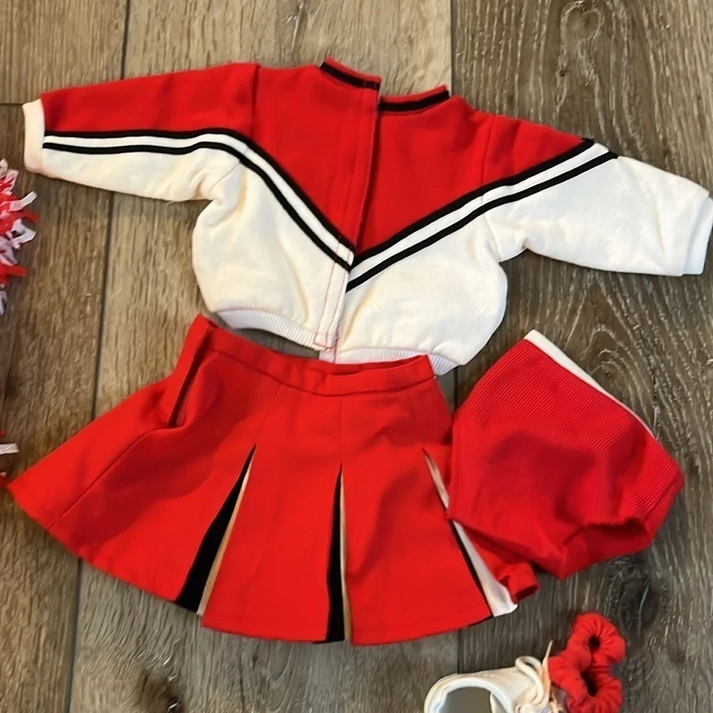 AMERICAN GIRL DOLL Red White Cheerleader Outfit  Skirt Top Pom Poms - Picture 5 of 7